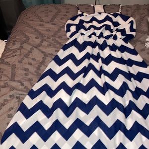 Pretty blue a white long spaghetti strapped dress.
